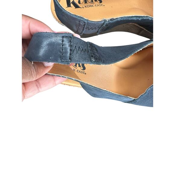 Korks by Kork-Ease Navy Stretch Slingback Open Toe Soft Leather Wedge Size 9 - Picture 6 of 9